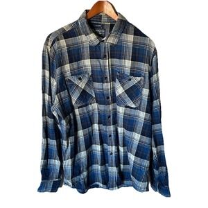 American Rag Mens XL Blue White Plaid Flannel Cotton Button Up Long Sleeve Shirt